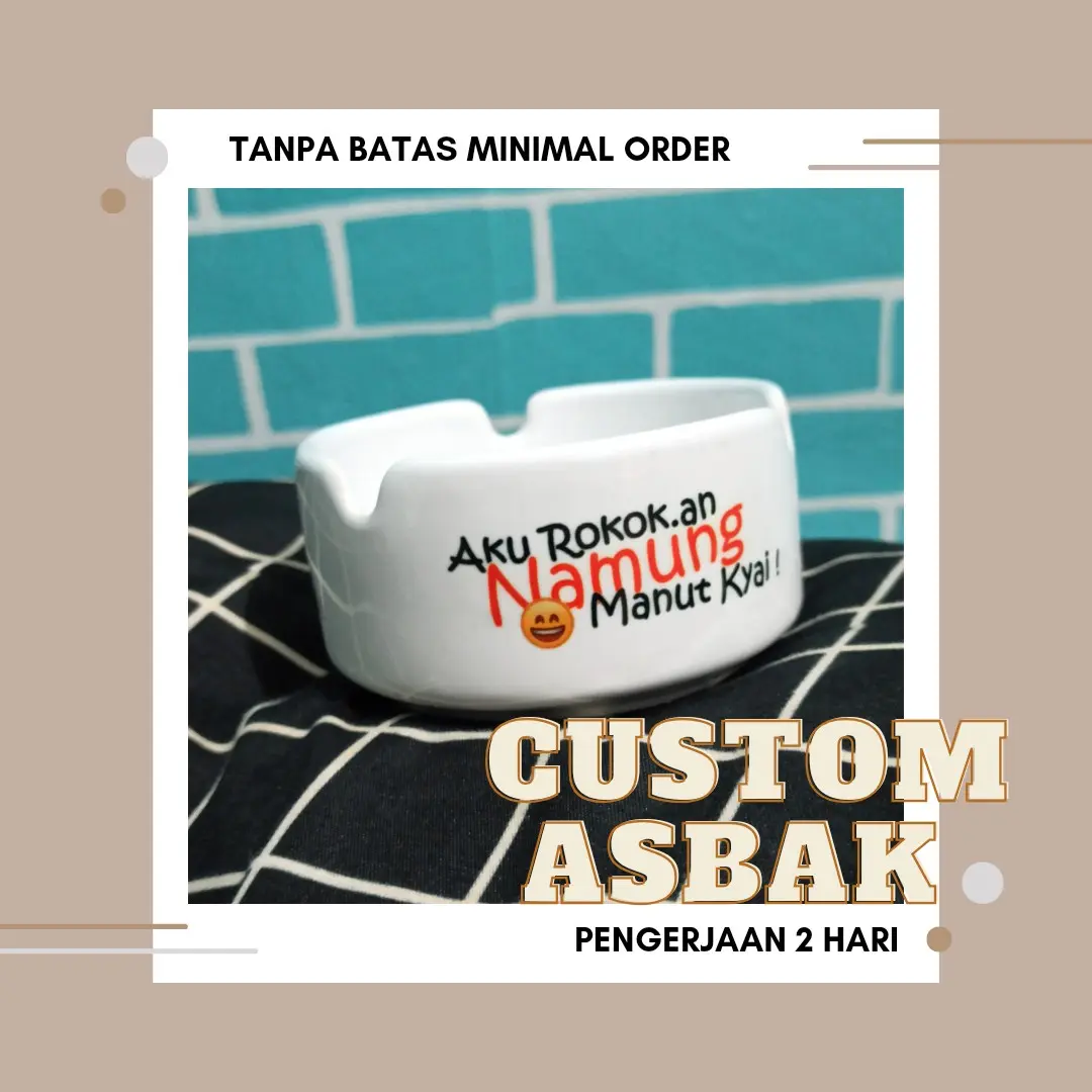 Sovenir asbak custom bisa gambar atau tulisan cetak 3 sisi (sudah termasuk biaya packing bubble wrap per biji)