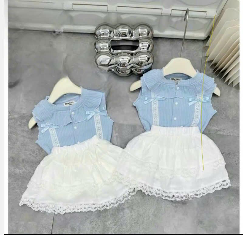 [5-18kg] a445-Set bộ bé gái áo XANH  nhúng mềm  thấm hút mồ hôi  kèm chân váy đũi ren 2 tầng cho bé gái mặc đi học, di chơi  [XMGY] 1