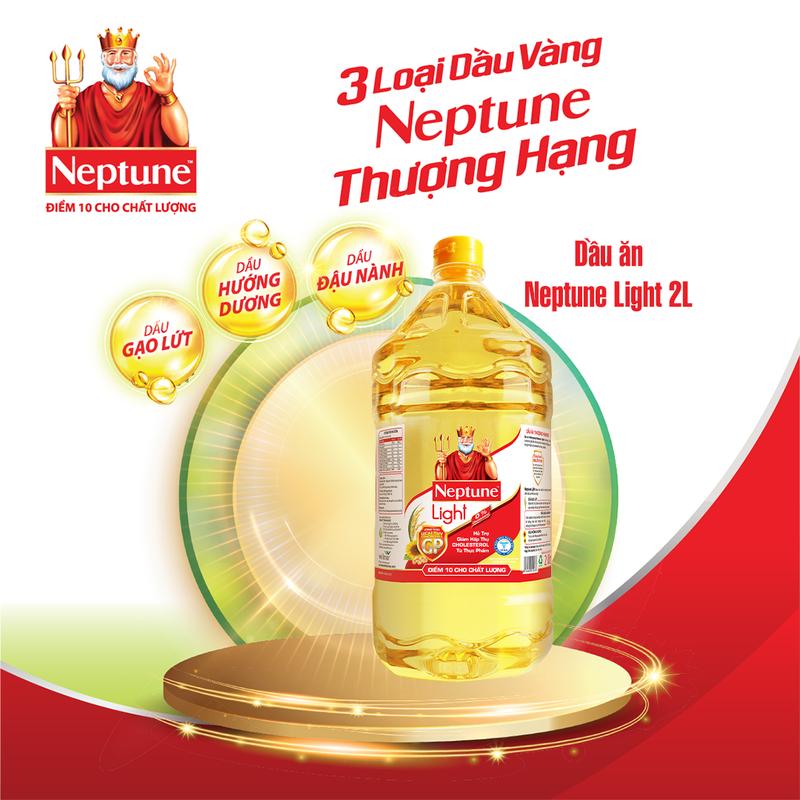 Dầu ăn thượng hạng Neptune Light 2L , hỗ trợ giảm hấp thụ Cholesterol từ thực phẩm, ngăn ngừa mỡ máu