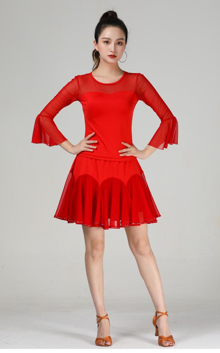 Product Introduction of 2024 Square Dance Costume Network Sleeve Short Sleeve Top Latin Dance New National Standard Dance Modern Dance Social Dance Costume Performance Costume 11