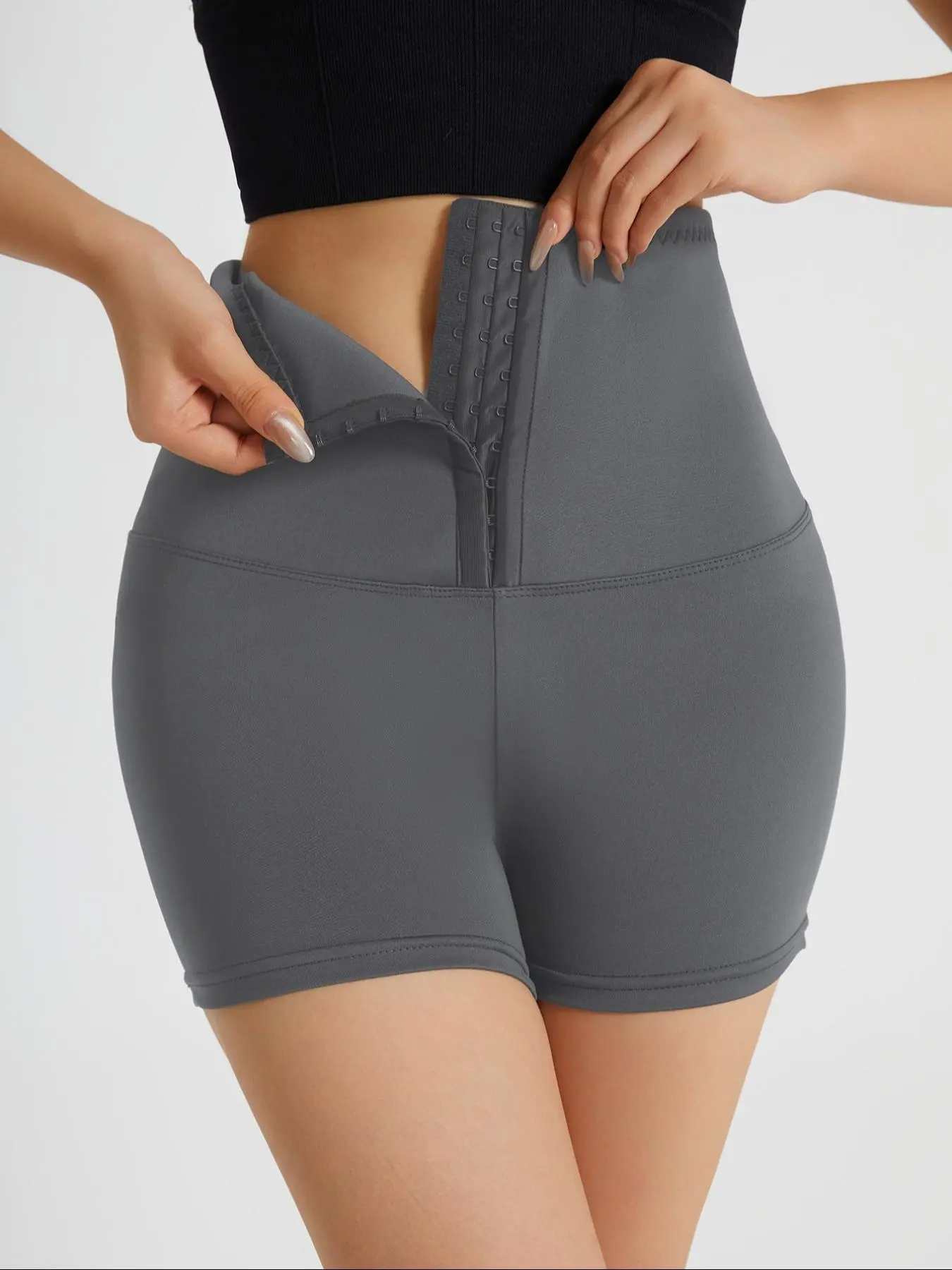 Women's Solid Color Hook & Eye Front Sports Shorts, Tight-fitting Casual Comfortable Breathable High Waist Skinny Shorts for Daily Outdoor Wear, Ladies Sportswear for All Seasons
