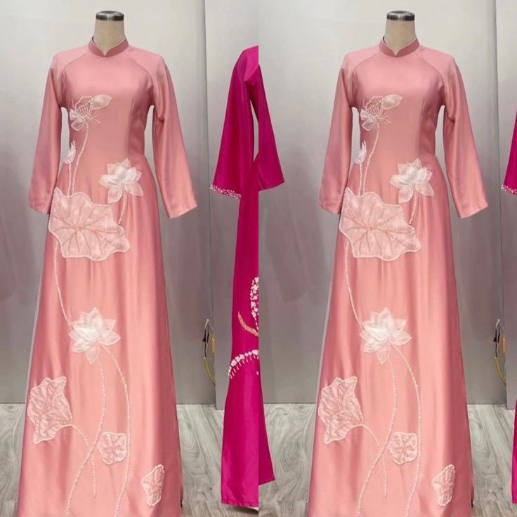 Set áo dài bà sui,áo dài mẹ trung niên màu hồng chất liệu tô châu cao cấp,đính kết thủ công 0