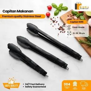 BINSA - Penjepit Makanan Stainless Steel Alat Jepit BBQ Steak Salad Tahan Panas 9295