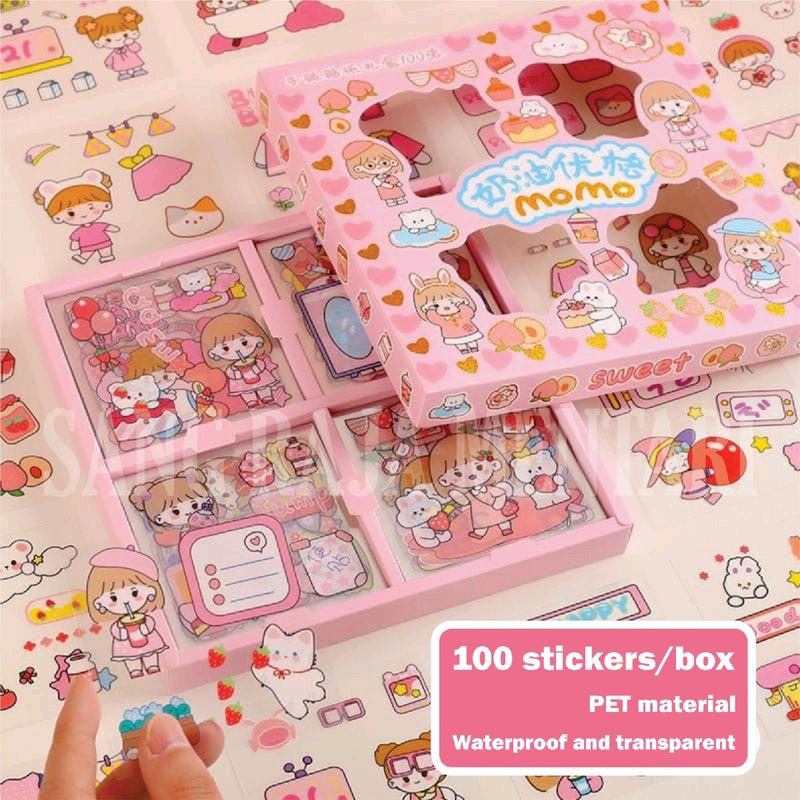 Stiker Momo Waterproof Dapat Box isi 100 Lembar | Sticker Kartun Korea Dekorasi Aesthetic Botol Minum Tumblr Viral Lucu Paper 4