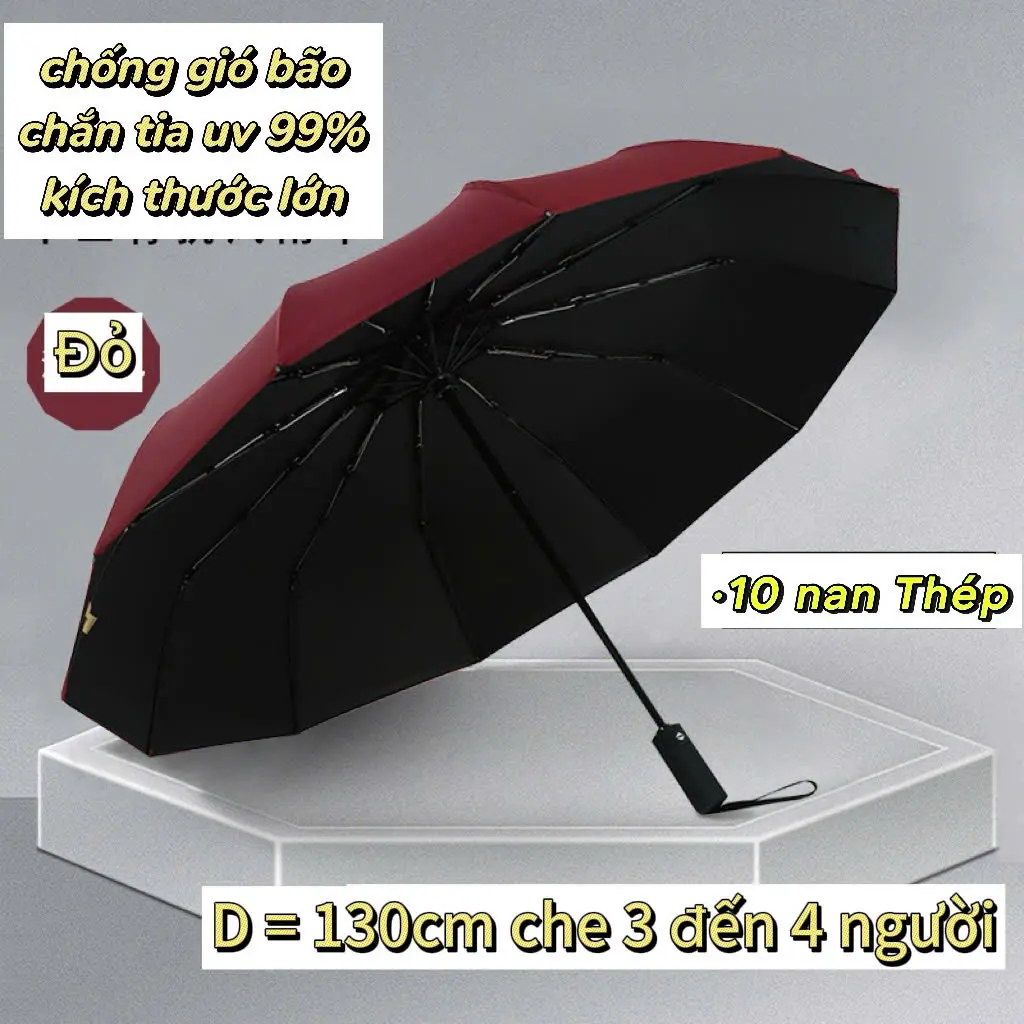 Ô Dù Che Gia Đình 3-4 Người, Gấp gọn D = 130cm Mở Tự Động, 10 nan thép dày chống nắng tốt, chống thấm nước, che mưa nội địa Trung