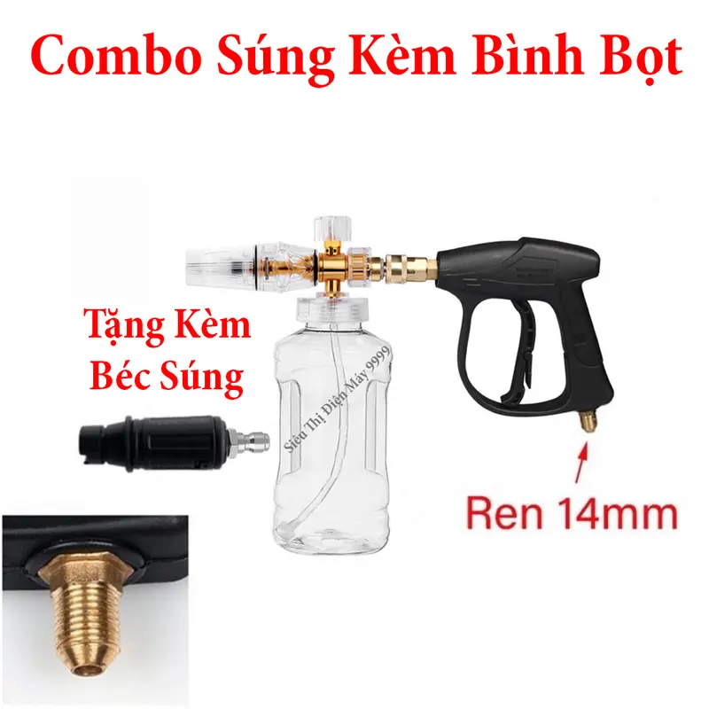 Bộ vòi xịt rửa xe và bình tạo bọt tuyết cao cấp cho máy rửa xe áp lực cao, máy xịt rửa  ( Bình Trong Xịn ) 7