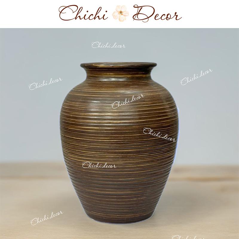 Bình hoa lọ hoa gốm sứ dáng vò 25cm men mộc vân ganh cao cấp decor trang trí nhà cửa