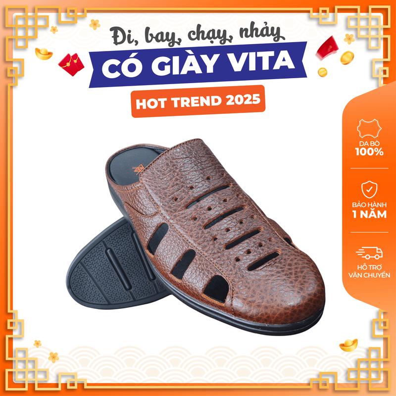 Giày Sục Nam Bọc Tẩy VT1115 - Da Bò Cao Cấp Vita Bamboo – Di chuyển linh Hoạt - Dép Sục - Đế Cao Su êm chân