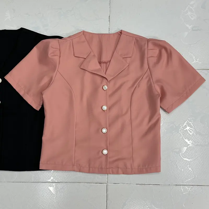 A224 - (SALE XẢ KHO - XEM KỸ BẢNG SIZE) Áo Nữ Dáng Ngắn 49cm Cổ Giả Vest Tay Ngắn 2