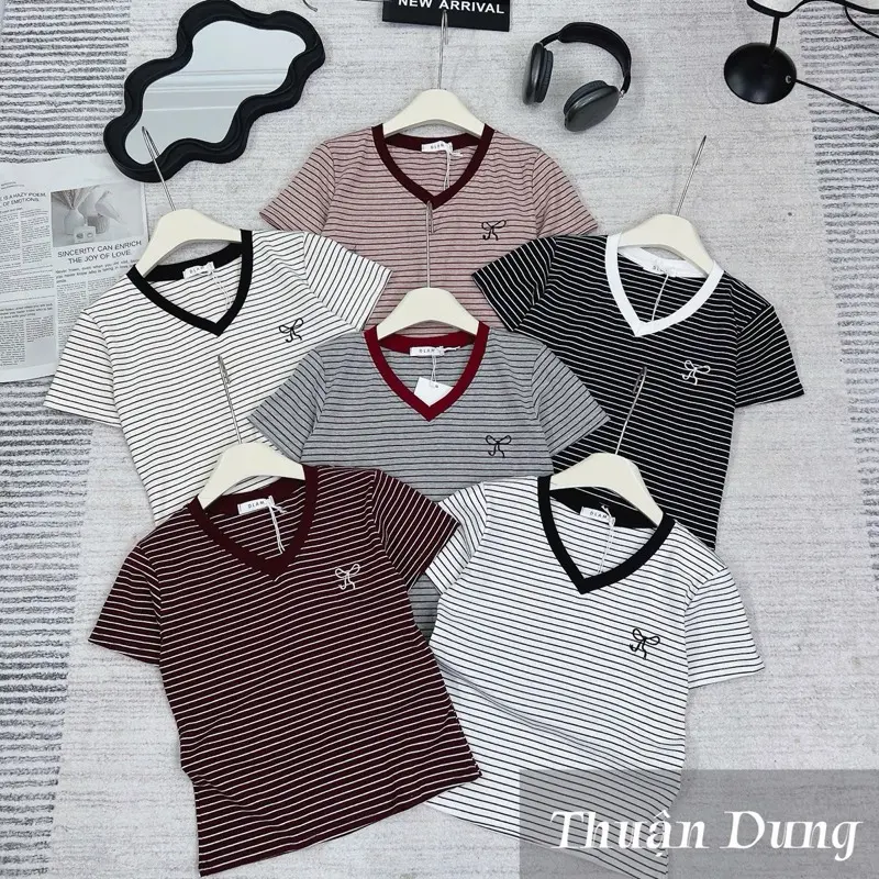 Áo cộc tay cổ tim,thêu chữ xinh xắn Chất zip đẹp dày mềm mịn,và không xù lông(dành cho khách thích mặc dáng ôm