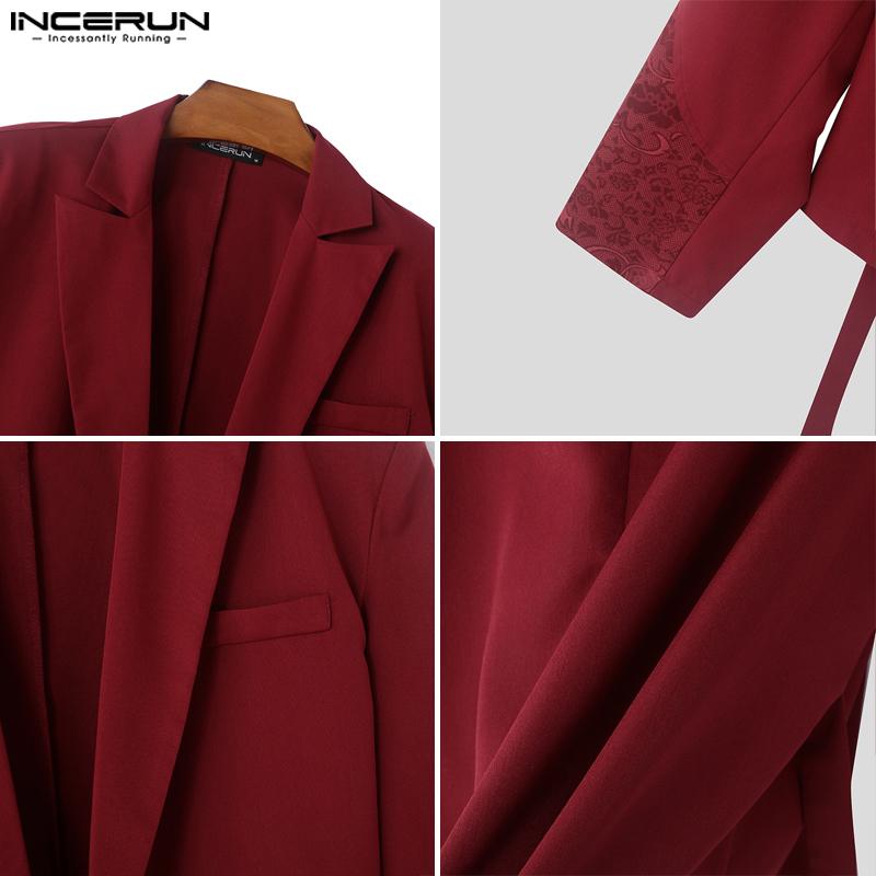 Áo Blazer Nam, Thiết Kế Cao Cấp Của INCERUN, May Nối Ren Ve Áo, Thời Trang, Dài Tay, Bộ Đồ Họa Tiết, Phong Cách Phương Tây 6