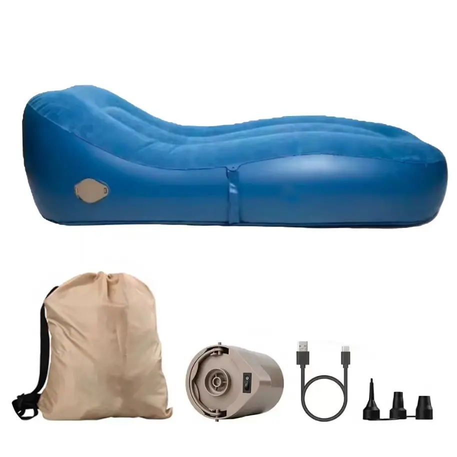 In Stock Outdoor Camping Airbed Comes with Motor Pump Inflatable Sofa Flocking Surface Lazy Inflatable Recliner Sofa