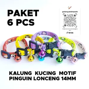Paket 6pcs kalung kucing motif pinguin lonceng 14mm