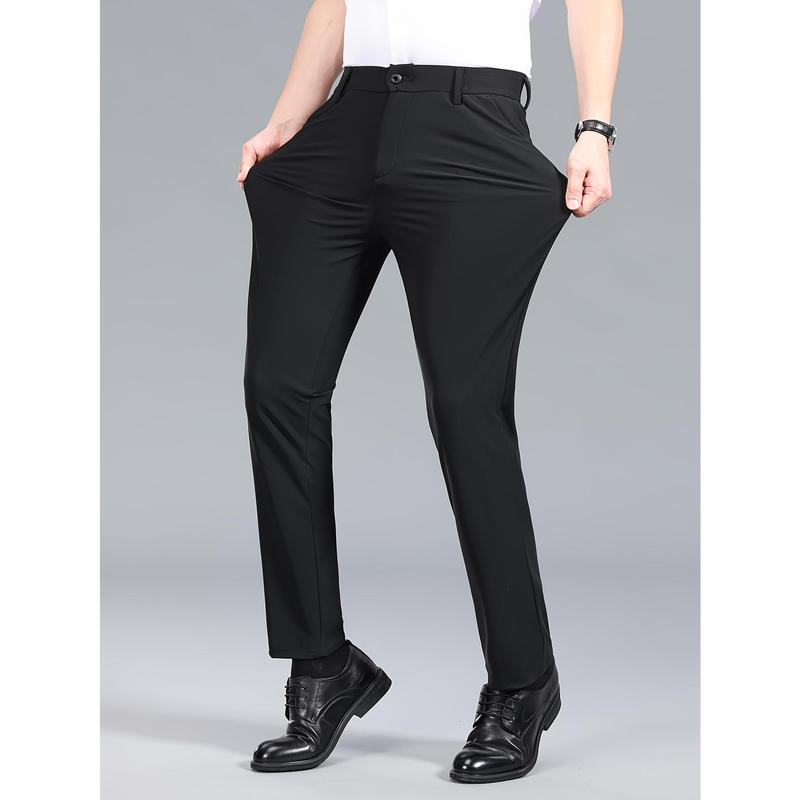 Men'S Stylish Summer Business Casual Pants - High Stretch, Thin Ice- Straight Leg Trousers with Button Detail, Black, Perfect for Office & Formal Events, Work Pant 4