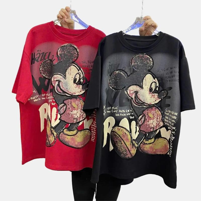 Áo Thun Phông Nữ Nam Tay Lỡ Form To Rộng Chất cotton su in Hình Mickey DOREMON - Cổ Tròn 0