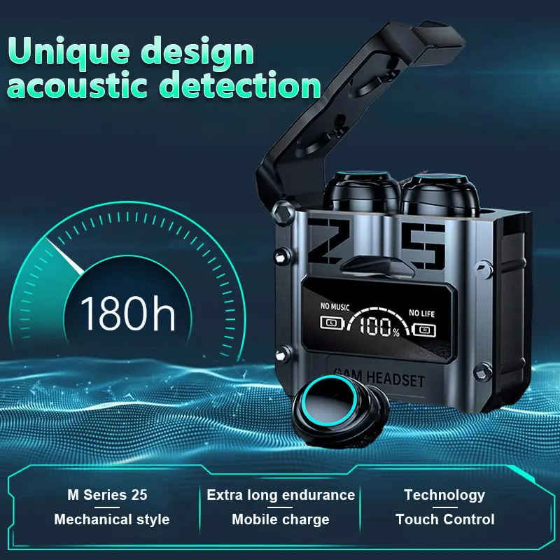 Tai nghe Bluetooth không dây, M25, Tai nghe chơi game TWS mecha, Độ trễ thấp, Điều khiển cảm ứng, Tai Nghe Nhét Tai 3