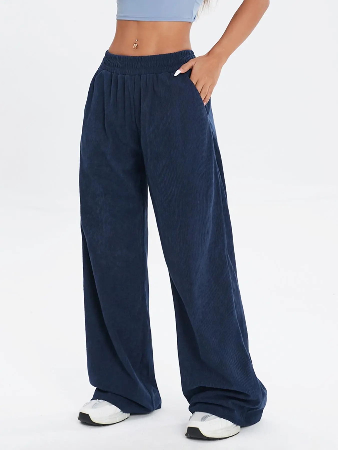 Women's Solid Pocket Straight Leg Sports Pants, Casual Comfy Wide Leg Trousers for Outdoor Hiking Camping, Ladies Sportswear for Fall & Winter