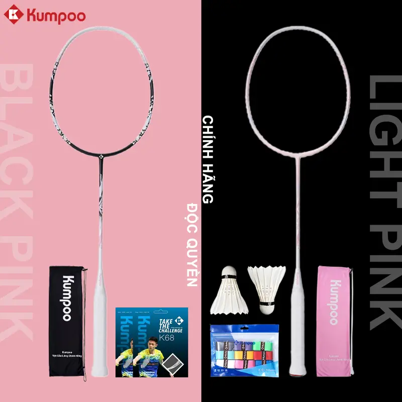 Vợt cầu lông Kumpoo LᶖghtPink, BlackPink chính hãnġ sợi carbon 4U căng sẵn 10.5kg công thủ toàn diện phân phối độc quyền Cán Vợt Sport Chống Trơn kumpoo lightpink 2