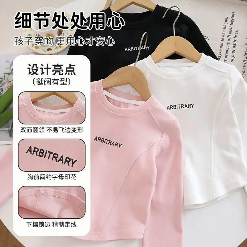 Áo Thun Bé Gái, Phong Cách Mùa Xuân Và Mùa Thu, Phong Cách Phương Tây, Dài Tay, Thích Hợp Cho Trẻ Em, Lớp Cơ Sở, Cỡ Trung Và Lớn, Áo In Chữ, Trang Phục Mùa Thu, 2024 4
