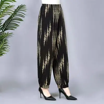 Quần Hoa Lụa Cotton, Mỏng Mùa Hè, Phong Cách Phương Tây, Quần Ống Rộng, Thích Hợp Cho Mẹ Trung Và Cũ, Quần Khiêu Vũ Quan Thoại, Phong Cách Dân Tộc Thường Ngày