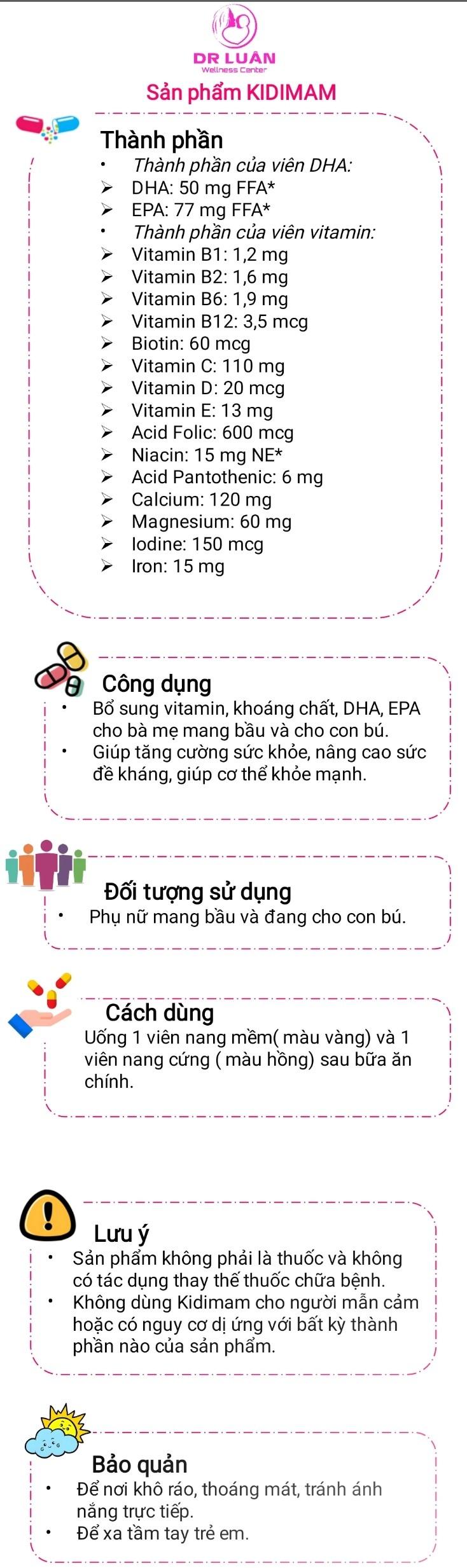 Product Introduction of Combo Bà Bầu: Thực Phẩm Bảo Vệ Sức Khỏe Cho Bà Bầu Kidimam, Sắt Ferrolip, Canxi Menacal, 5MTHF Bổ Sung Trước, Trong và Sau Thai Kỳ 3