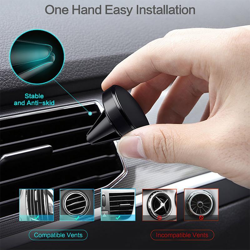 Mini Magnetic Car Air Vent Phone Holder, Clamp-on Round Magnetic Car Phone Holder, Universal Car Phone Stand for iPhone 15 14 13 12 XR, Xiaomi, Huawei & Samsung 2