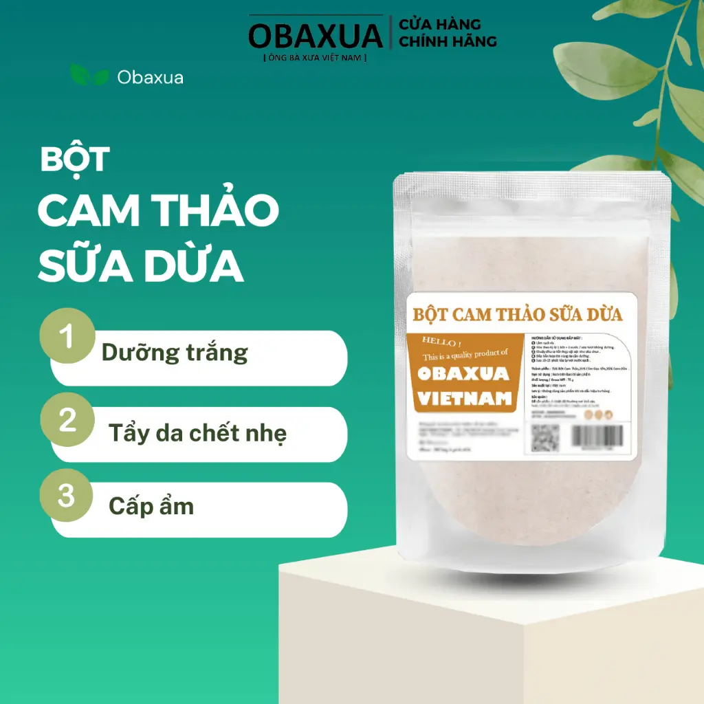 Bột Cam Thảo Sữa Non Cơm Dừa  OBAXUA - Dưỡng Trắng , Cấp Ẩm , Tẩy Da Chết Nhẹ .