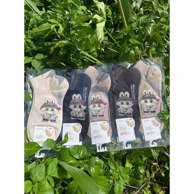 Set 5 Đôi Tất Nữ Cổ Ngắn Họa Tiết Labubu Tone Màu Nâu Basic Trẻ Trung Phong Cách Hàn Quốc H5 7