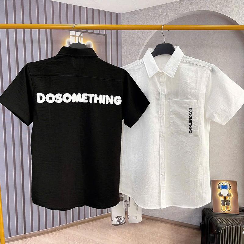 Áo sơ mi nam DOSOMETHING tay ngắn chất vải đũi mềm mịn 2 màu trắng den cơ bản sang trọng-HẢI ĐĂNG STORE Menswear Có Cổ Cổ Tròn