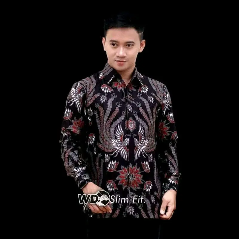 BATIK PRIA KEKINIAN KEMEJA BATIK LENGAN PANJANG Katun Hitam