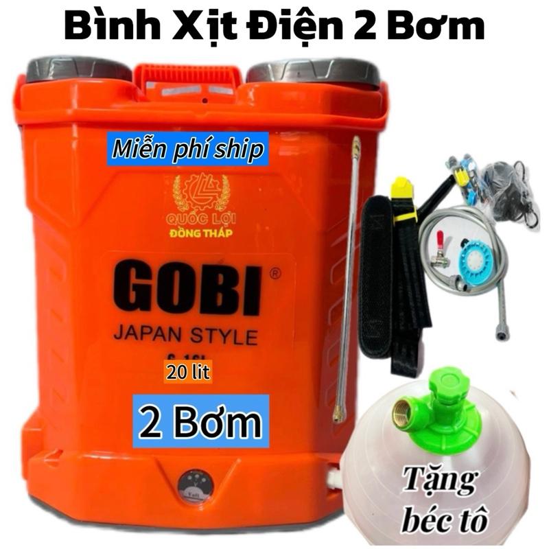 Bình xịt điện 2 Bơm GOBI dung tích 20 lít ắc quy 12AH điện 12v TẶNG BÉC TÔ dùng cho xịt vườn xịt lúa tưới cây kiễng hoa màu. Mạnh mẽ tiện dụng cho nông dân