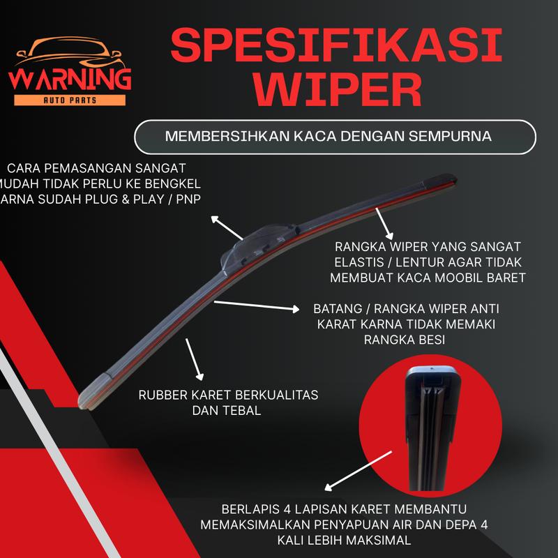 l Terlaris No.1 l Wiper Mobil Quad 4 Karet Blade Bonus 7 Item 1 Set Kiri dan Kanan Universal Semua Jenis Mobil Pembersih Kaca Depan Kendaraan WARNING AUTO PARTS 2