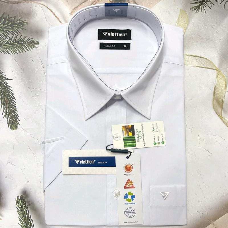 VIETTIEN-[Nhiều chất vải]- Áo sơ mi trắng nam VIỆT TIẾN ngắn tay lẻ size