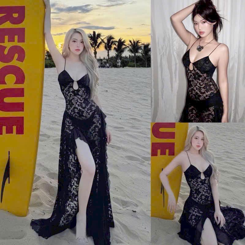  Đầm maxi REN xuyên thấu khoen ngực váy dáng dài ôm sát quyến rũ- 2 chi tiết MS945 