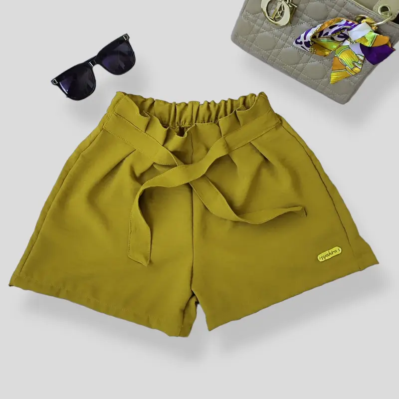 Celana pendek pita anak perempuan hotpant cringkel airflow Fashion anak perempuan usia 1 2 3 4 5 6  th tahun hitam putih milo lemon mocca pink sage denim 1
