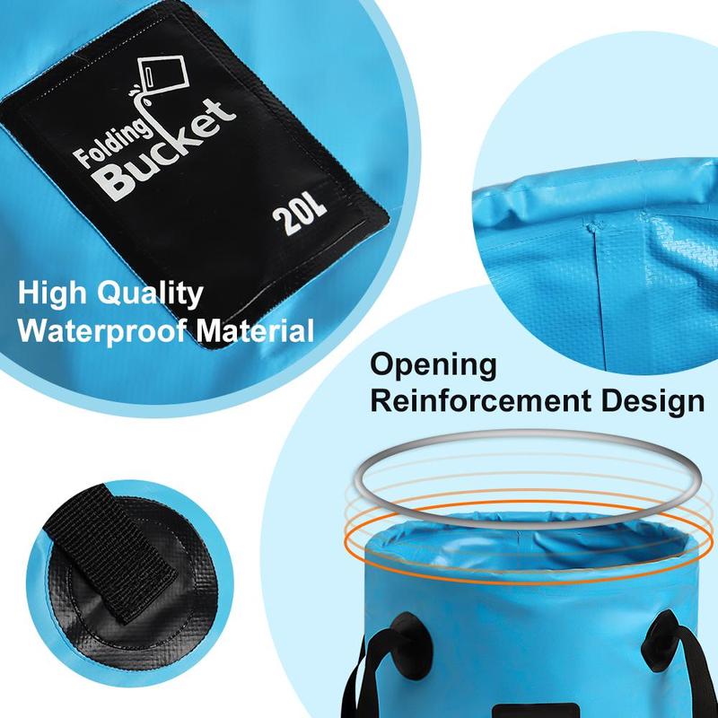 Product Introduction of Foldable Water Bucket, 1 Count Portable Water Storage Bag with Handle, Outdoor Camping Water Bag for Beach Fishing Car Washing, Travel Accessories 2