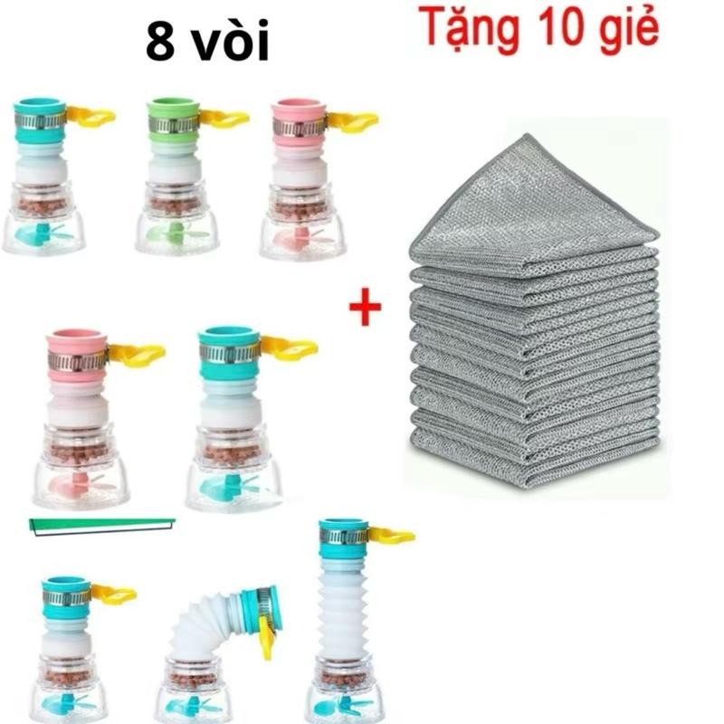(tặng 10 Rẻ rửa bát) Combo 8 Vòi Lọc Nước Rửa Đa Năng Xoay 360 độ, có thể kéo dài chống bắn nước.