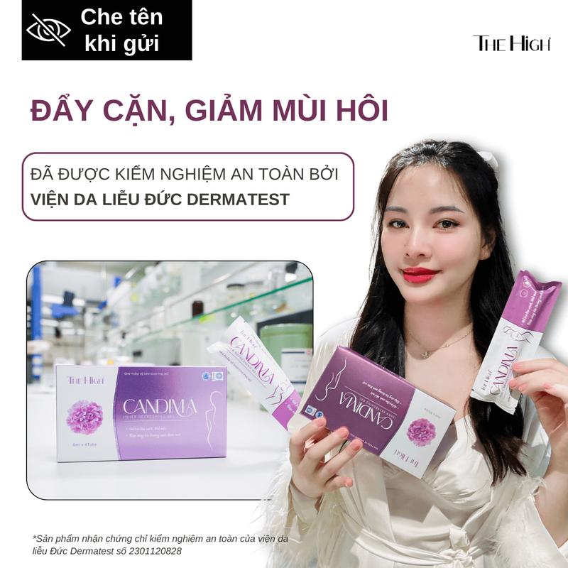 Dung Dịch Vệ Sinh Phụ Nữ CANDIMA THE HIGH Dạng Gel Hỗ Trợ Làm Sạch Khử Mùi Dịu Ngứa Hộp 8 Gói