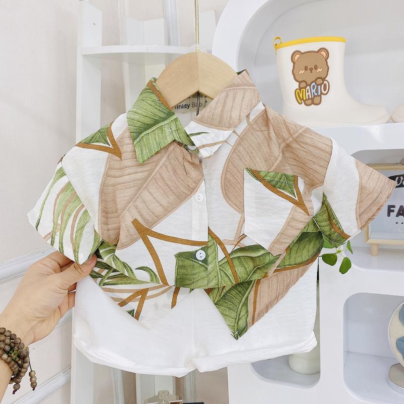 [ FREE SHIP] Full Size(8-26kg) Bộ Áo + Quần Sơ Mi Tay Ngắn Minkey Baby Hoa Lá Đi Chơi Chất  Đũi Hàng Thiết Kế Cho Bé Trai -Bé Gái ,Đồ Bộ Cho Bé Minkey Baby ,Minky Mom 6