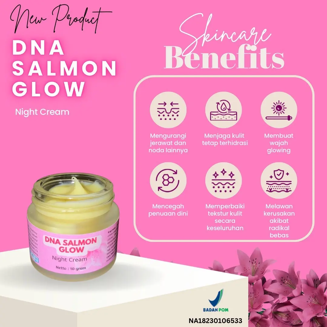 DNA Salmon Glow Night Cream | BPOM kinclong Mencerahkan Wajah