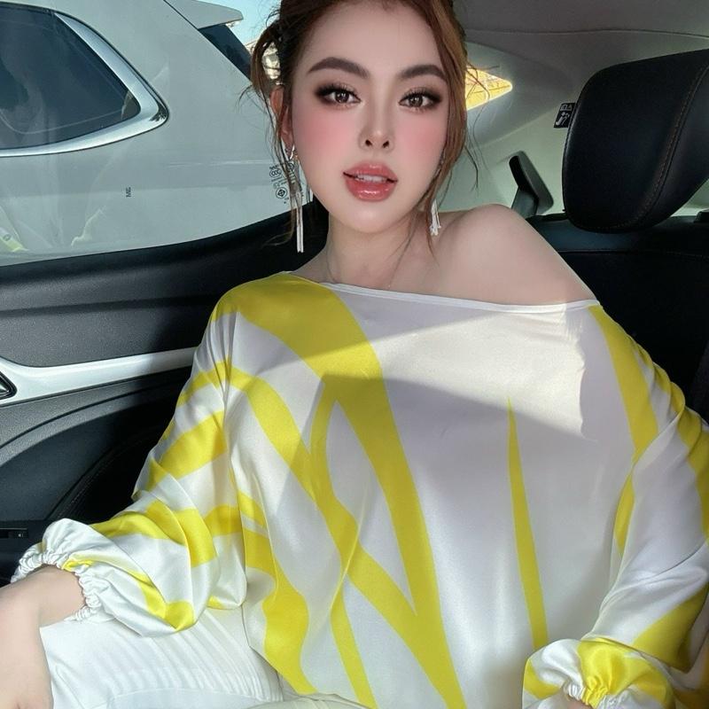 Áo lụa sọc VÀNG tay dài R180 Trang Nemo 3