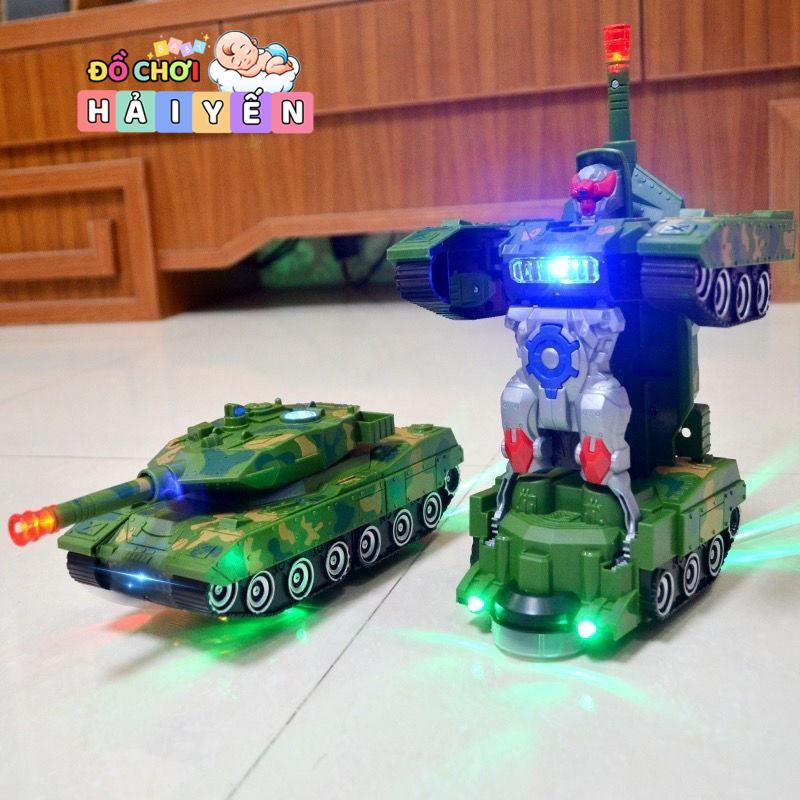 Đồ Chơi Trẻ Em Xe Tăng Biến Hình Robot Tự Động Có Đèn Và Nhạc Cho Bé Pin Toy