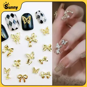 60pcs Hiasan Kuku Pita Alloy 12 Jenis Warna Emas/Perak Bow Metal Dekorasi Nail Art Manicure