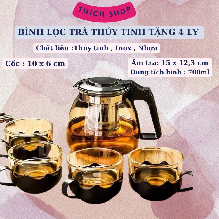  Bình Lọc Trà Thủy Tinh Tặng Kèm 4 Ly Sang Trọng - CÓ LỖi LỌC TRÀ INOX - BÌNH PHA TRÀ CHẾ CAFE TIỆN LỢI 2in1 Đẳng Cấp 