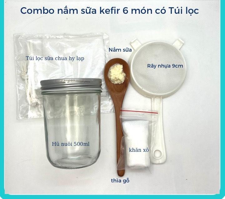Combo nấm sữa kefir làm sữa chua 6 món có TÚI LỌC SỮA CHUA HY LẠP