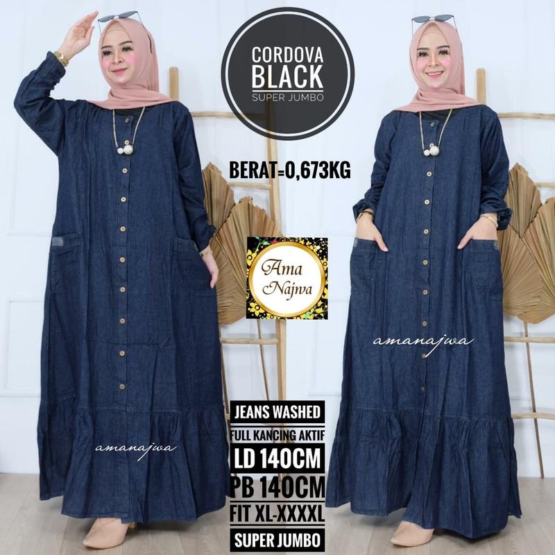 gamis jeans jumbo xxl-xxxxl -gamis super jumbo jeans ld 120-140 cm Dress Muslim Baju Wanita Dewasa 4