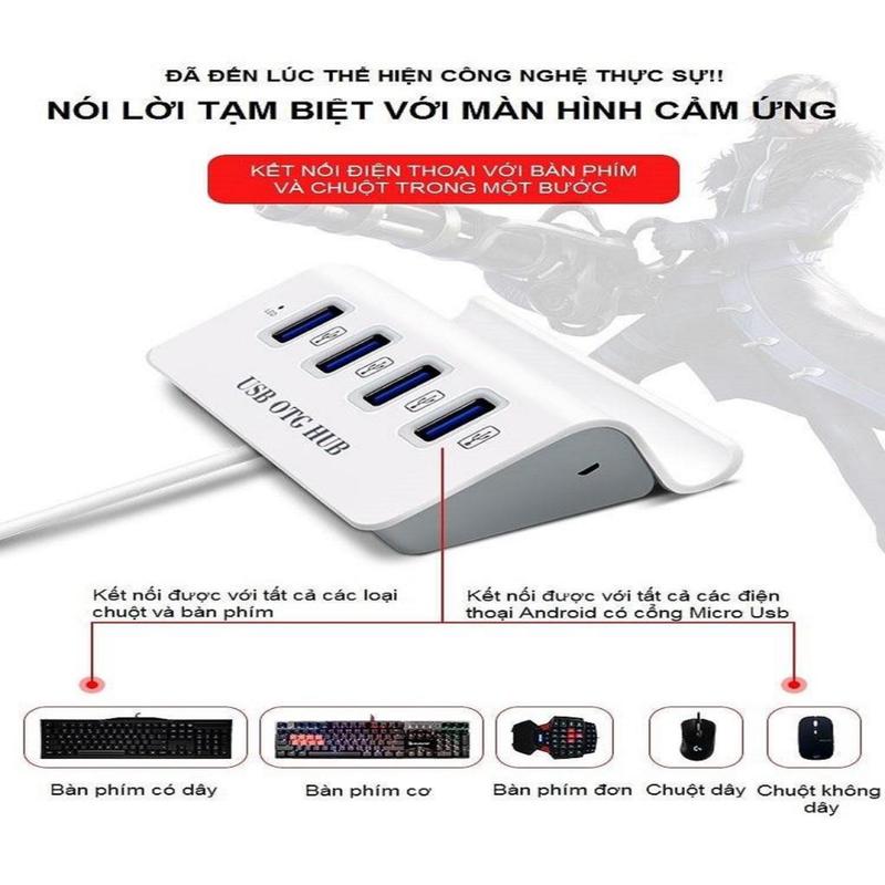 Bộ Chia 4 Cổng USB HUB OTG- Hỗ Trợ  Kết Nối Các Thiết Bị Điện Thoại+ Chuột Và Bàn Phím Chơi Game Minecraft, Roblox usb  hub