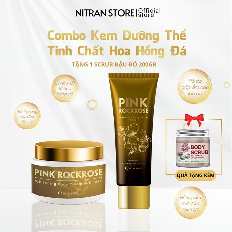 Combo Kem Dưỡng Thể + Tinh Chất Chiết Xuất Hoa Hồng Đá - Hỗ Trợ Dưỡng Da Tặng Kèm 1 Srub Đậu Đỏ 200GR Chăm Da Đón Tết