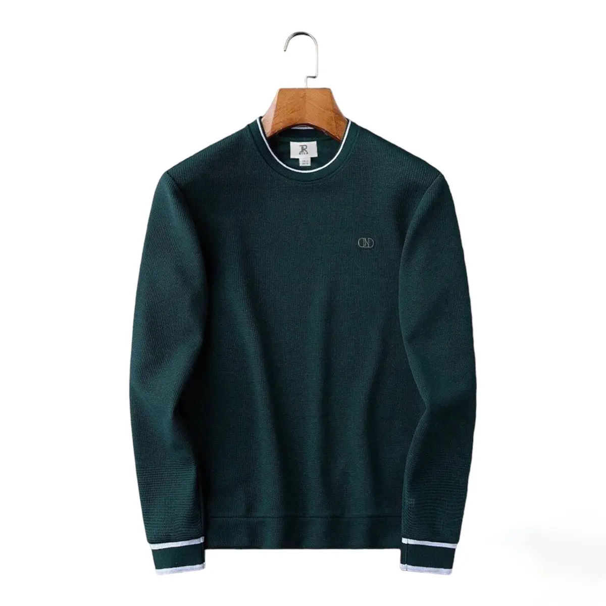 Áo phông dài tay vải tổ ong thoáng mát- thêu nổi phù hợp thời trang hiện đại Menswear Nam Thun Shirt Top Hoodie Cotton Jean khỏe mạnh thường