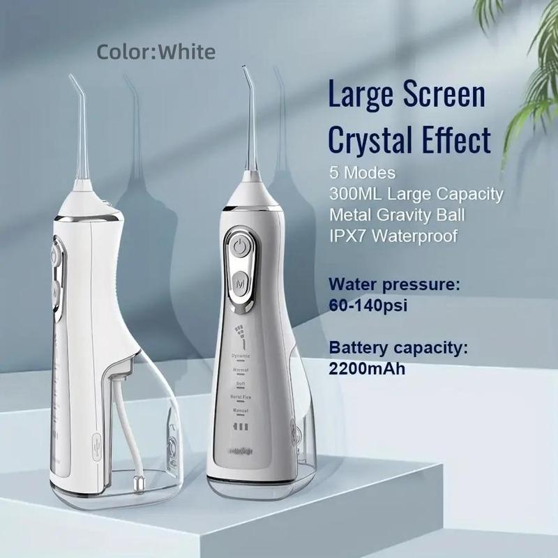 Portable 5 Mode Electric Water Flosser, 1 Set Rechargeable Cordless Oral Irrigator with 4 360 ° Rotary Professional Nozzles for Home & Travel, Stocking Fillers Gift 1